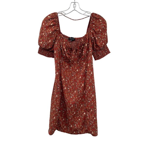 TRIXX Dresses & Skirts - TRIXX Floral Sundress Short Puff Sleeve Burnt Orange/Multi Size Medium